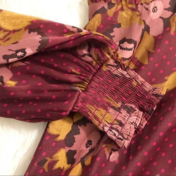 FREE PEOPLE Morning‎ Light Mini Dress Long Sleeve Floral Satin Purple Size 0 New - Picture 9 of 16